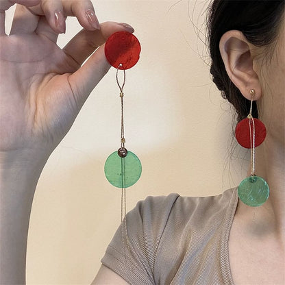 Dangle Disc Earring Asymmetrical Alloy