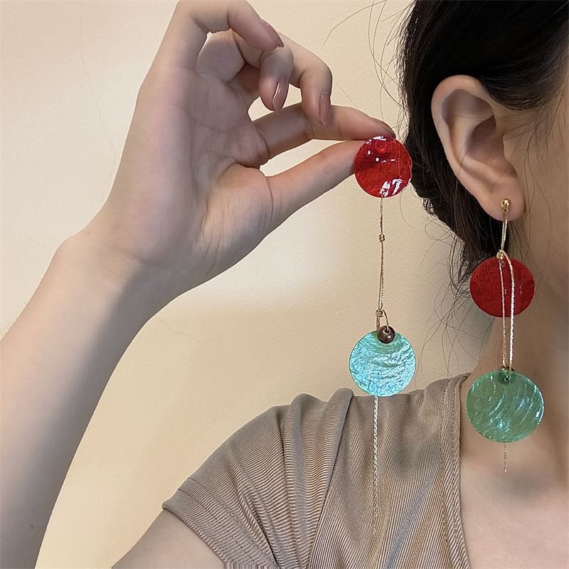 Dangle Disc Earring Asymmetrical Alloy