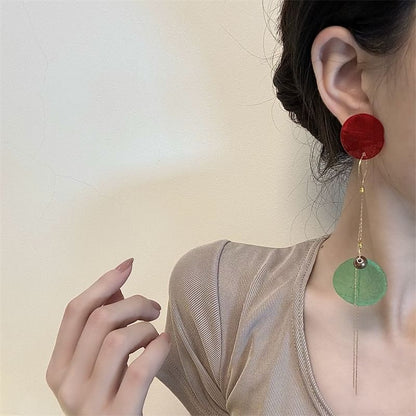 Dangle Disc Earring Asymmetrical Alloy
