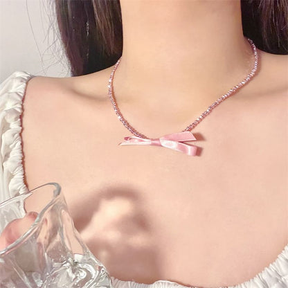 Pendant Bow Beaded With Necklace