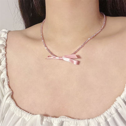 Pendant Bow Beaded With Necklace