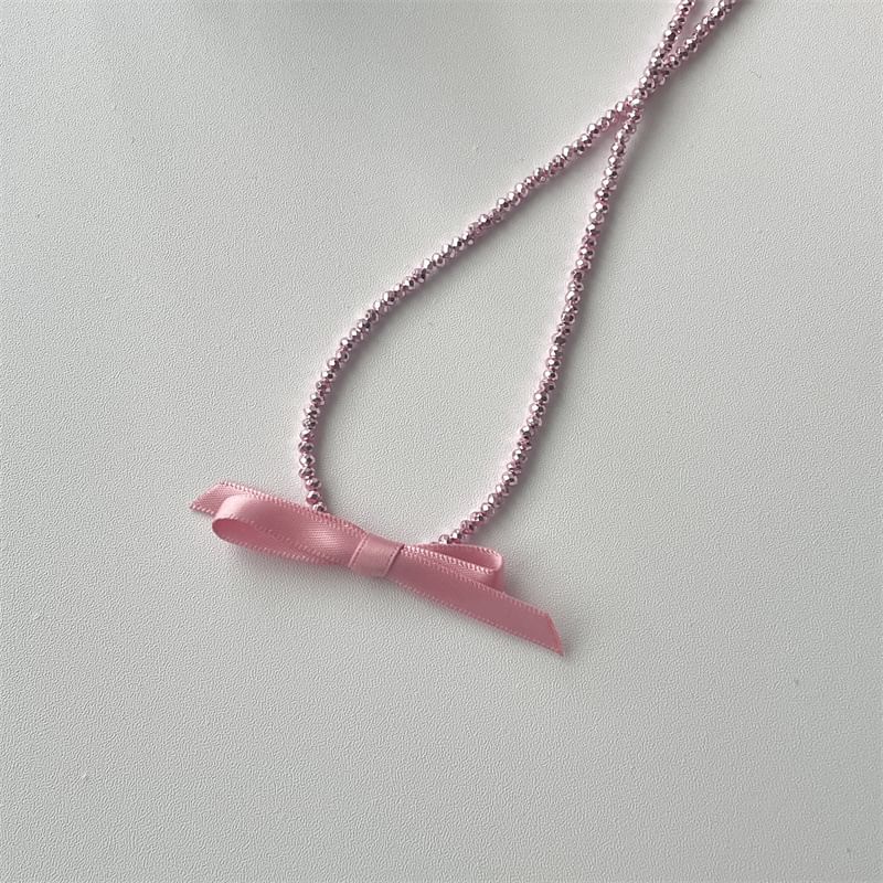 Pendant Bow Beaded With Necklace