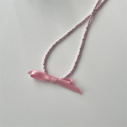 Pendant Bow Beaded With Necklace