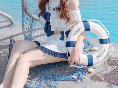 Set: Lolita Sailor Collar Swim Top + Swim Skirt