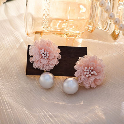 Elegant Flower Pearl Drop Earrings