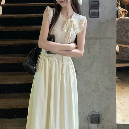 Plain Sleeveless Dress A-Line Crewneck Midi