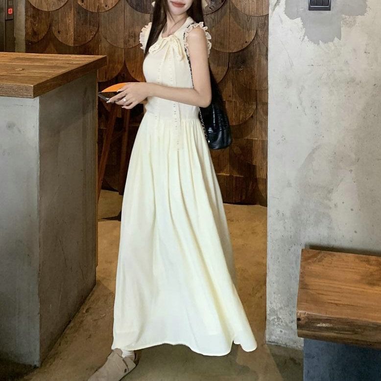 Plain Sleeveless Dress A-Line Crewneck Midi