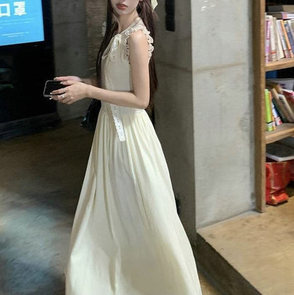 Plain Sleeveless Dress A-Line Crewneck Midi