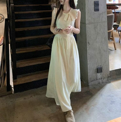 Plain Sleeveless Dress A-Line Crewneck Midi