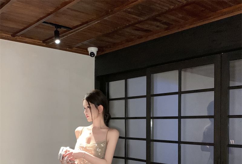 Spaghetti Maxi Strap A-Line Dress Sequin