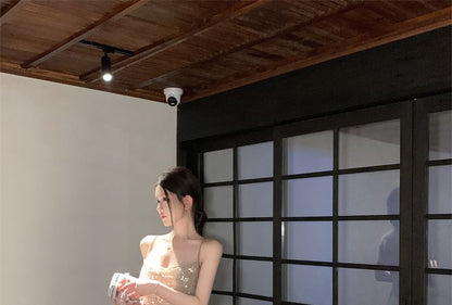 Spaghetti Maxi Strap A-Line Dress Sequin