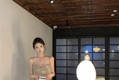 Spaghetti Maxi Strap A-Line Dress Sequin