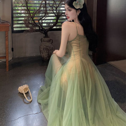 Dress Sheer Scoop Neck A-Line Spaghetti Strap Maxi