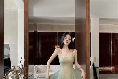 Dress Sheer Scoop Neck A-Line Spaghetti Strap Maxi