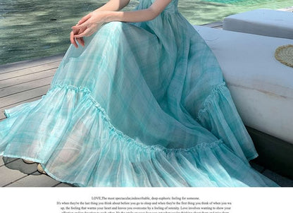 Halter Neck Tie Dress Ruffle Hem Maxi Dye A-Line