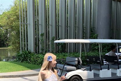 A-Line Tie Dye Dress Spaghetti Strap Halter Cutout Neck Maxi