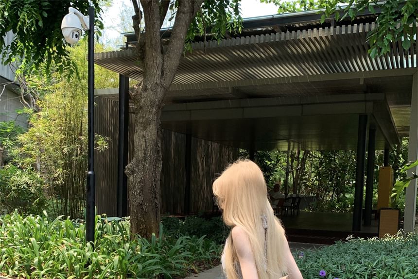 A-Line Tie Dye Dress Spaghetti Strap Halter Cutout Neck Maxi