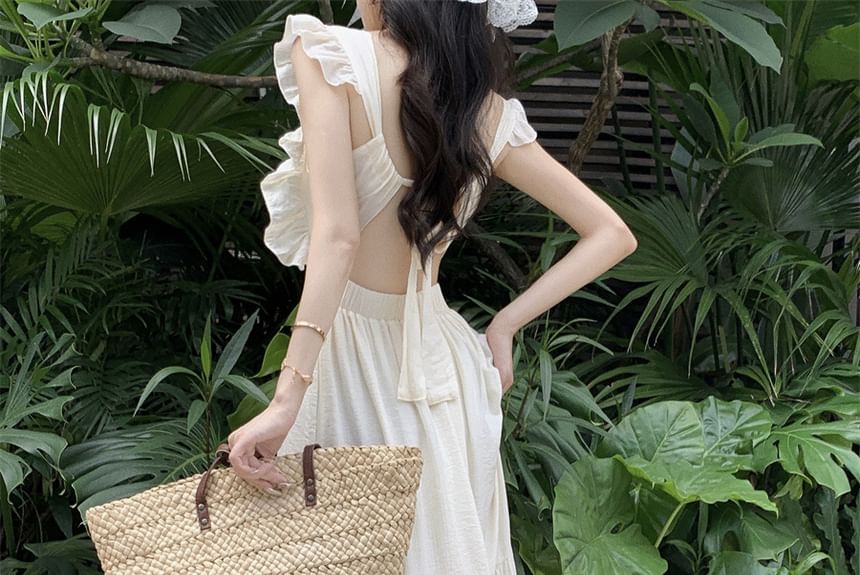 Dress Strap Spaghetti Maxi A-Line Tie Back