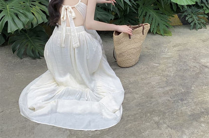 Dress Strap Spaghetti Maxi A-Line Tie Back