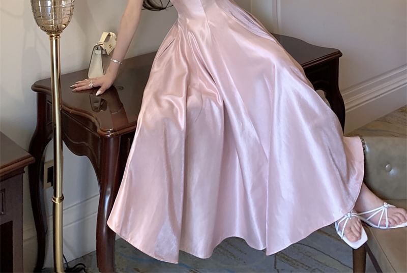 Spaghetti Evening Gown Strap Plain Neck Scoop A-Line