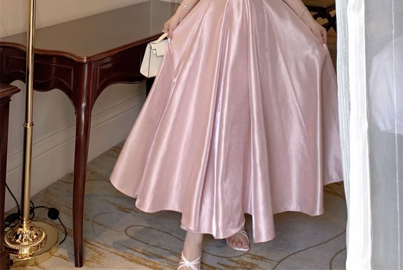 Spaghetti Evening Gown Strap Plain Neck Scoop A-Line