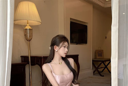 Spaghetti Evening Gown Strap Plain Neck Scoop A-Line