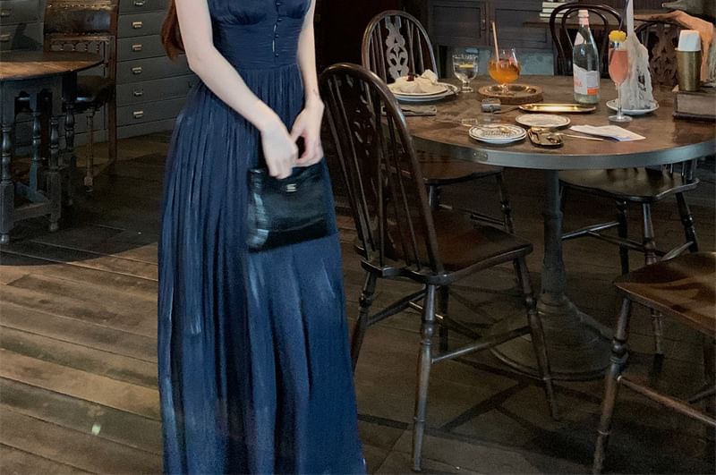 A-Line Evening V-Neck Strap Plain Gown Spaghetti