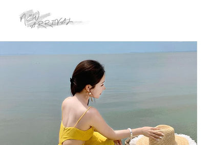 Strap Dress Maxi Pleated Chiffon V-Neck Cutout Spaghetti