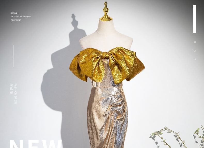 Robe de soirée tube à paillettes avec nœud et fente