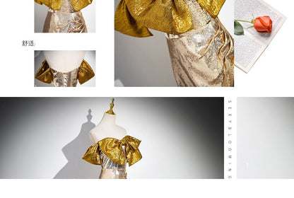 Robe de soirée tube à paillettes avec nœud et fente