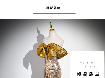 Robe de soirée tube à paillettes avec nœud et fente