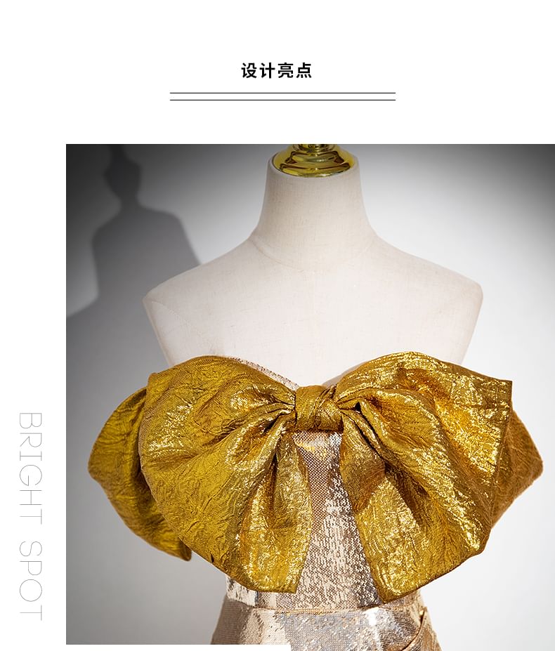 Robe de soirée tube à paillettes avec nœud et fente