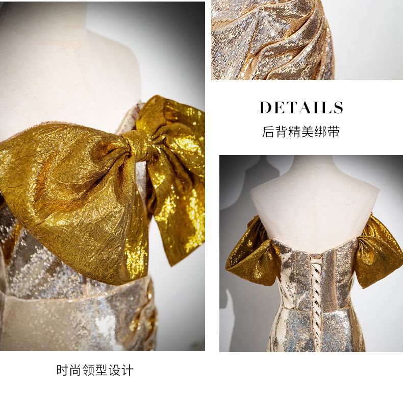 Robe de soirée tube à paillettes avec nœud et fente