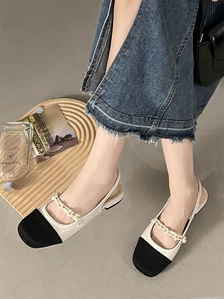 Cap Toe Slingback Chunky Heel Sandals