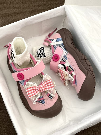 Plaid Bow Mary Jane Shoes