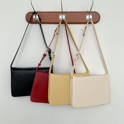Leather Shoulder Bag Flap Plain Faux