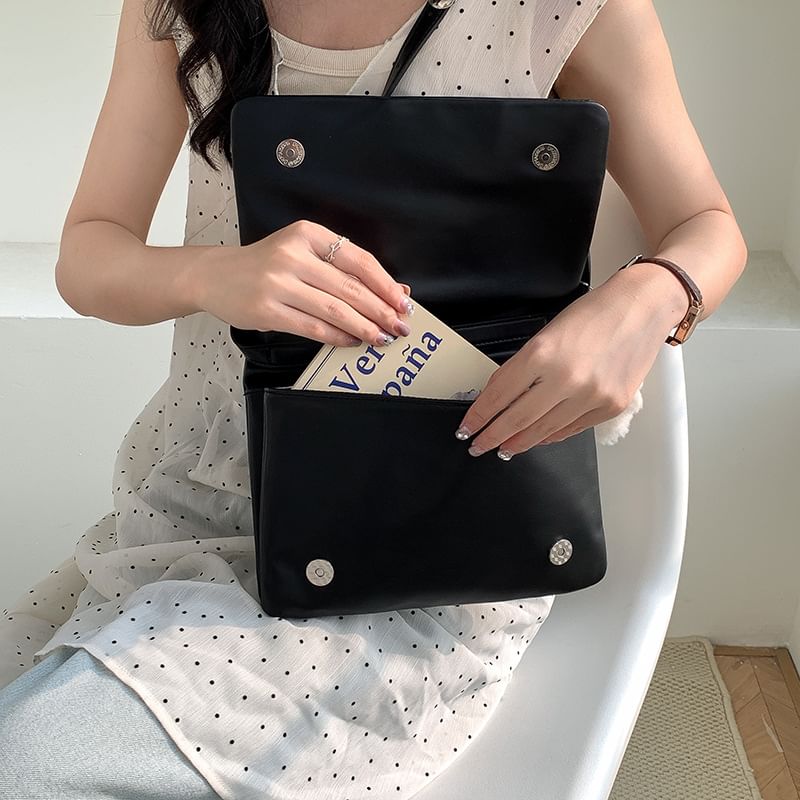 Leather Shoulder Bag Flap Plain Faux