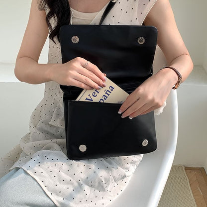 Leather Shoulder Bag Flap Plain Faux