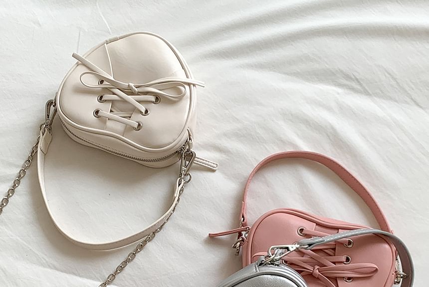 Leather Chain Bag Heart Shaped Strap Crossbody Faux Lace-Up