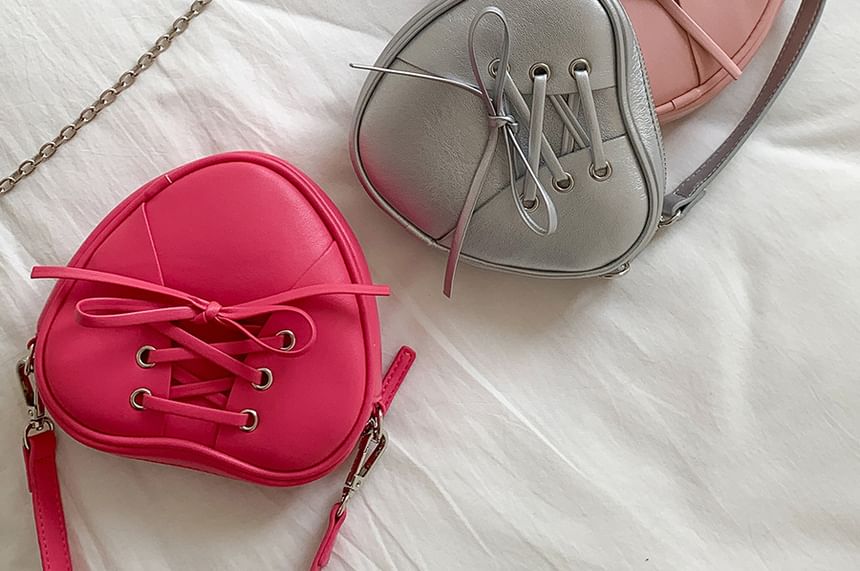 Leather Chain Bag Heart Shaped Strap Crossbody Faux Lace-Up
