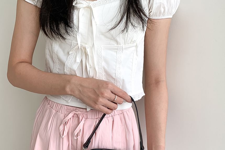 Leather Chain Bag Heart Shaped Strap Crossbody Faux Lace-Up