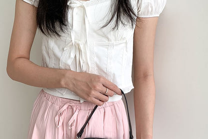 Leather Chain Bag Heart Shaped Strap Crossbody Faux Lace-Up