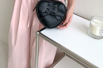 Leather Chain Bag Heart Shaped Strap Crossbody Faux Lace-Up