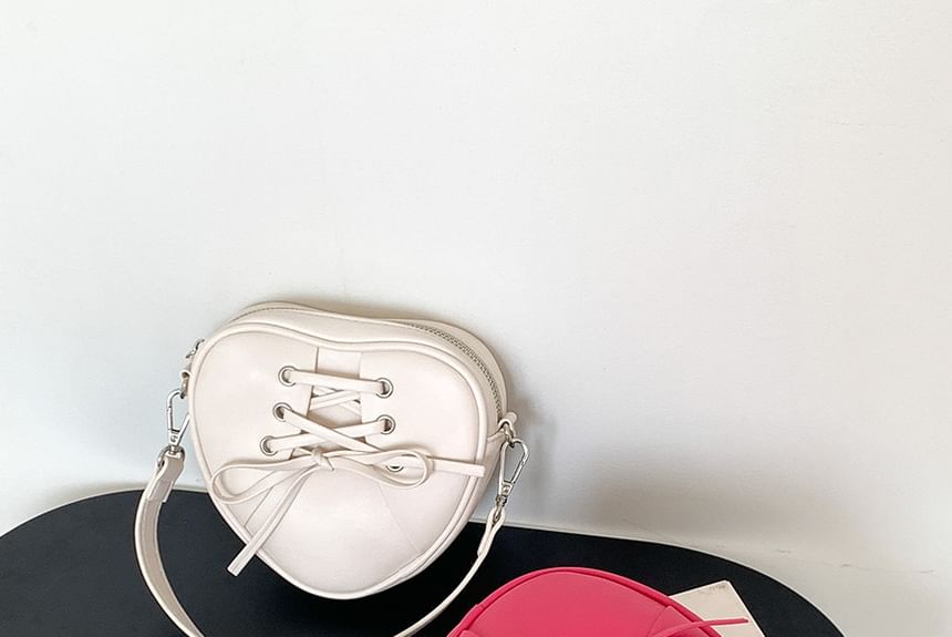 Leather Chain Bag Heart Shaped Strap Crossbody Faux Lace-Up