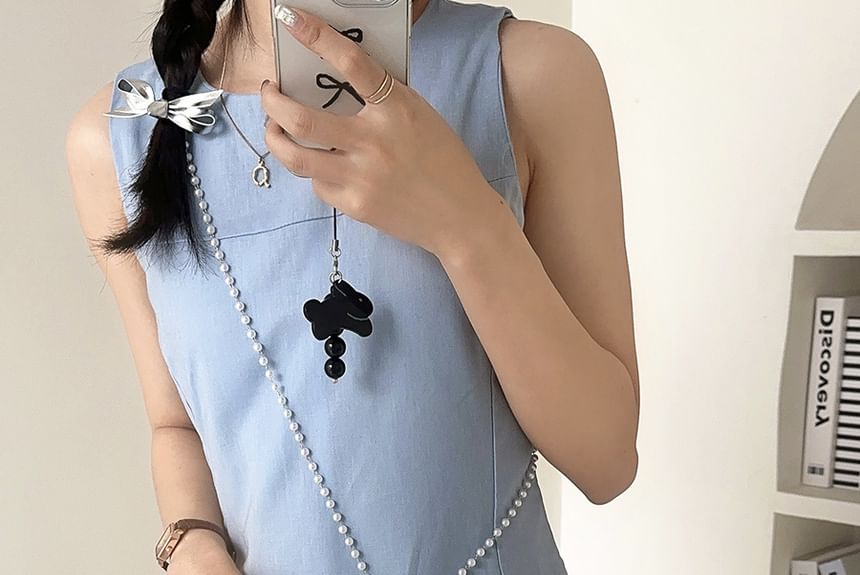 Set: Strap + Charm Leather Crossbody Pearl Plain Bag Faux