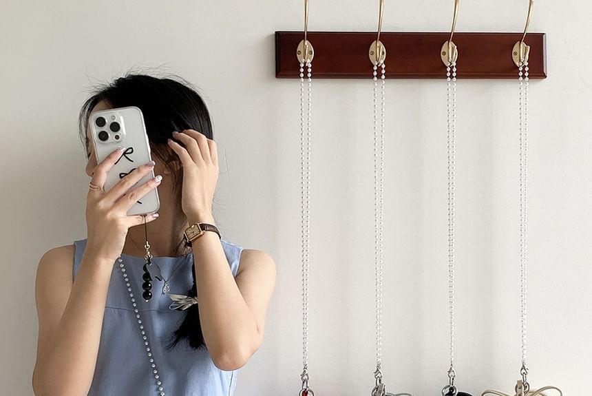 Set: Strap + Charm Leather Crossbody Pearl Plain Bag Faux