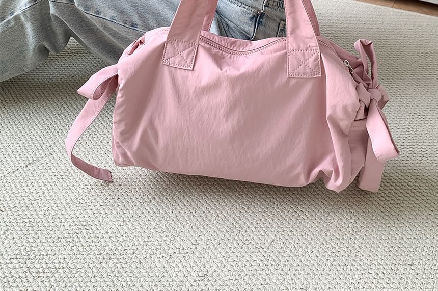 Plain Bow Accent Nylon Tote Bag