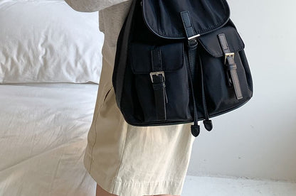 Buckled Plain Nylon Tote Flap Bag