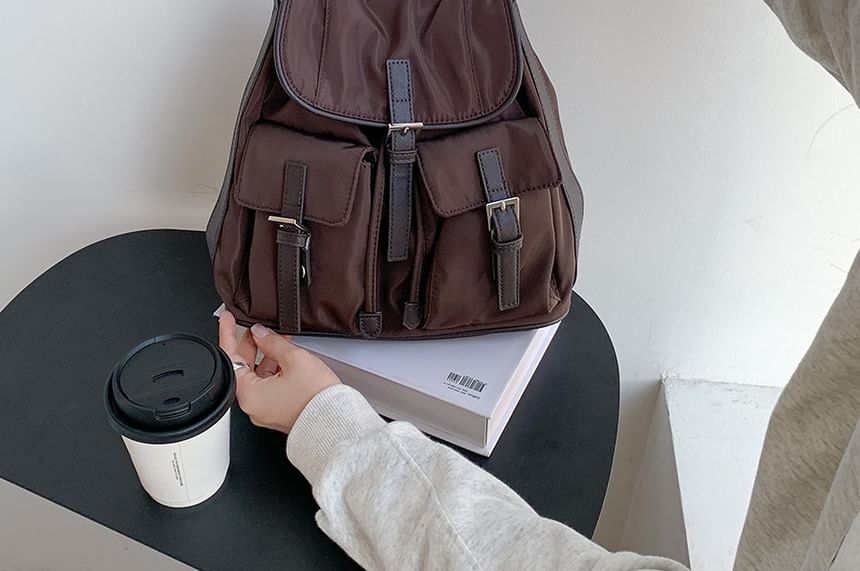 Buckled Plain Nylon Tote Flap Bag