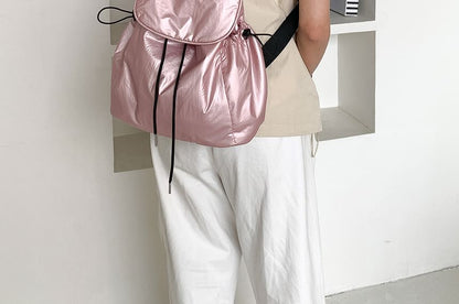 Plain Flap Backpack Drawstring